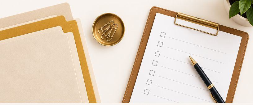 Classeurs et liste de contrôle sur un bureau