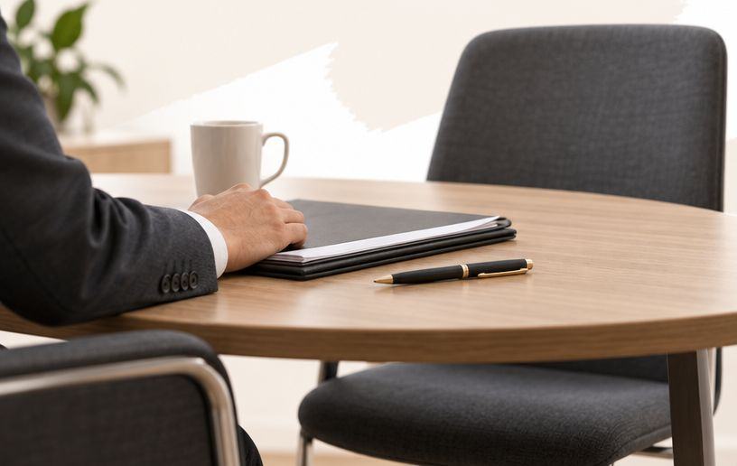 Poste de travail avec dossier fermé et chaise vide